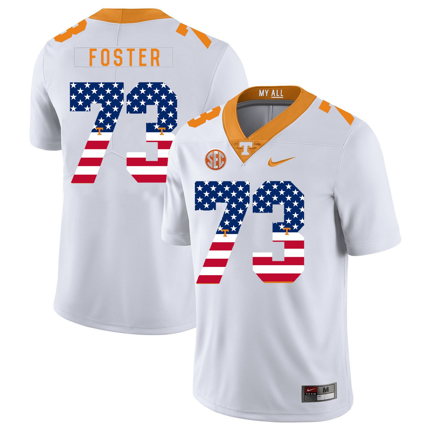 Men Tennessee Volunteers 73 Foster White Flag Customized NCAA Jerseys